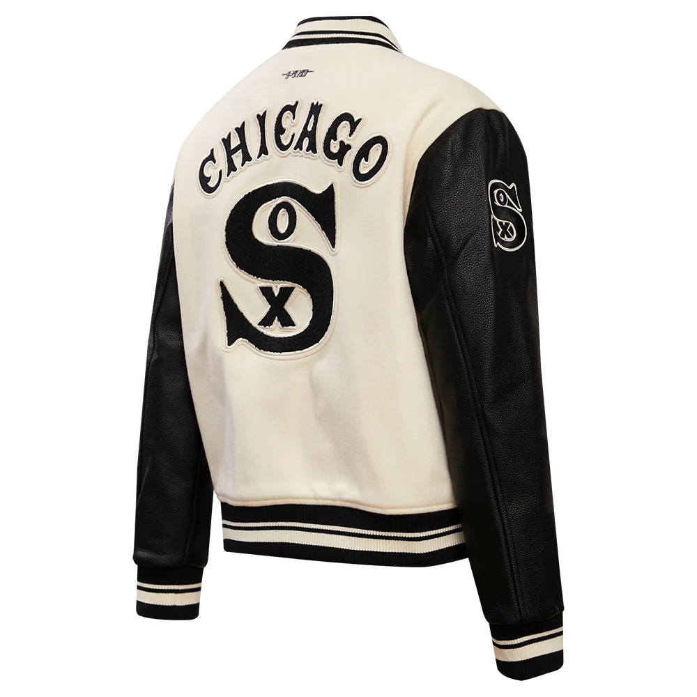 MLB CHICAGO WHITE SOX RETRO CLASSIC WOMEN'S RIB WOOL VARSITY JACKET (EGGSHELL/BLACK) - Image 4