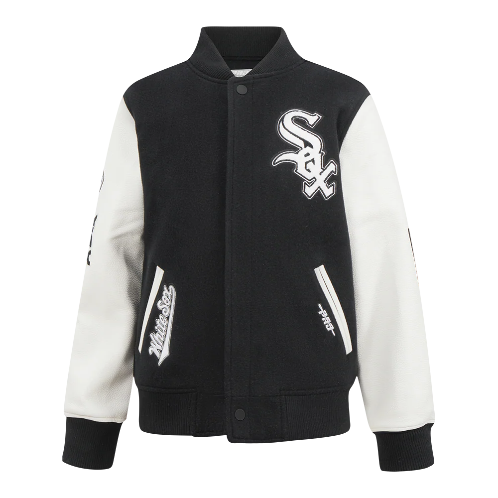 MLB CHICAGO WHITE SOX CLASSIC LITTLE BOYS WOOL VARSITY JACKET (BLACK/WHITE)