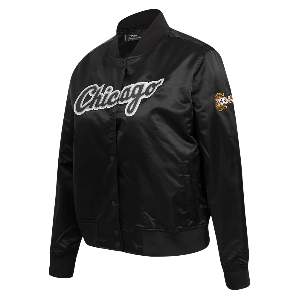 MLB CHICAGO WHITE SOX CLASSIC WOMEN'S SATIN JACKET (BLACK) - Image 2