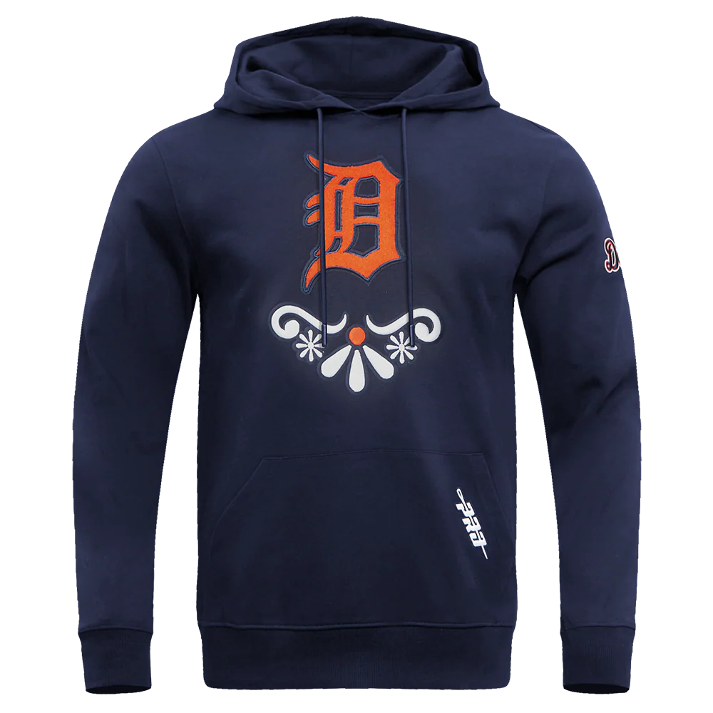 MLB DETROIT TIGERS SUGAR SKULL MEN'S FLEECE PULLOVER HOODIE (MIDNIGHT NAVY)