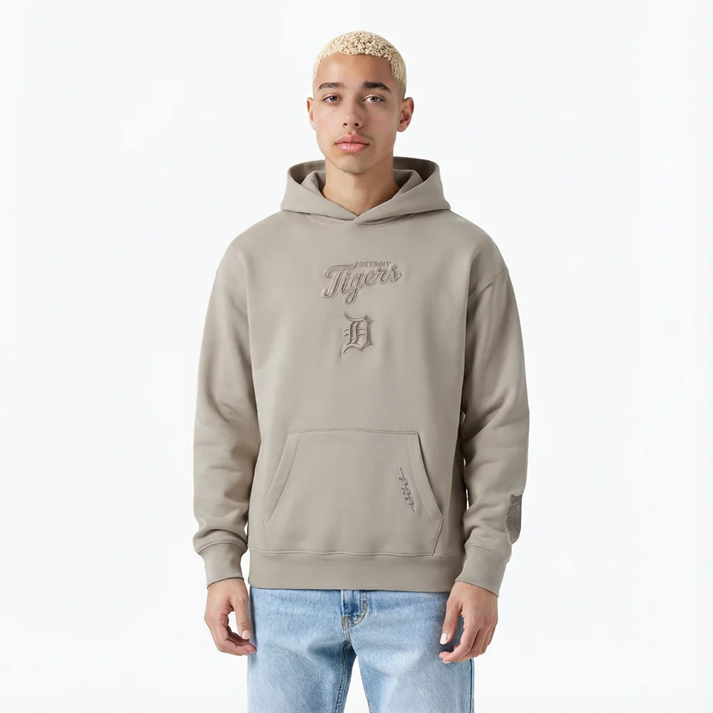 MLB DETROIT TIGERS WINGSPAN MEN'S DROP SHOULDER FLC PO HOODIE (TAUPE) - Image 2