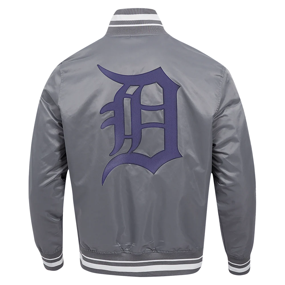 MLB DETROIT TIGERS SCRIPT TAIL MEN'S SATIN JACKET (GRAY) - Image 3