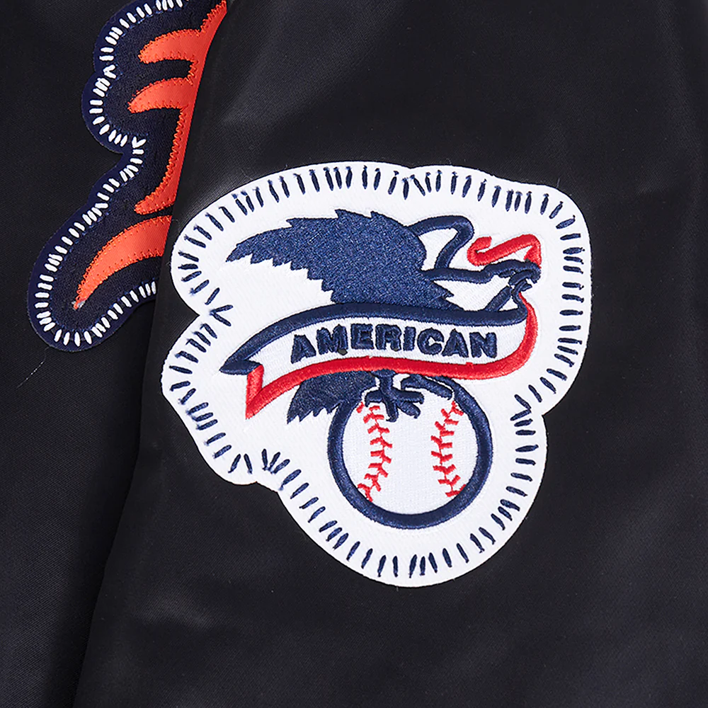MLB DETROIT TIGERS DIY PICK STITCH MEN'S RIB SATIN JACKET (BLACK) - Image 14