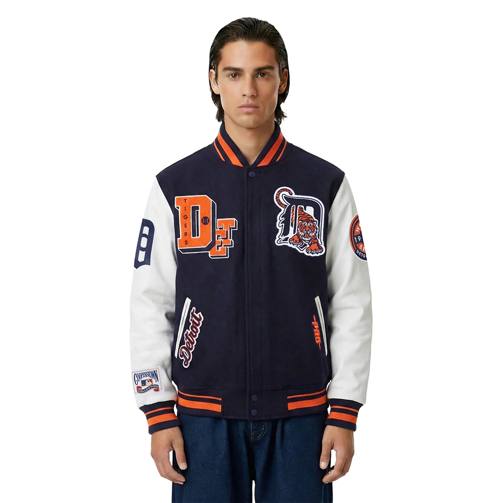 MLB DETROIT TIGERS BEST OF MEN'S RIB WOOL VARSITY JACKET (MIDNIGHT NAVY/ORANGE/MIDNIGHT NAVY)
