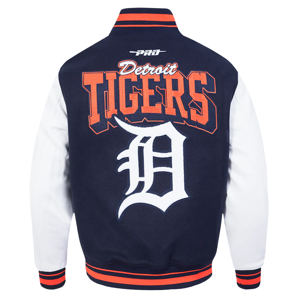 MLB DETROIT TIGERS TEAM BADGE MEN'S RIB WOOL VARSITY JACKET (MIDNIGHT NAVY/ORANGE/MIDNIGHT NAVY) - Image 3
