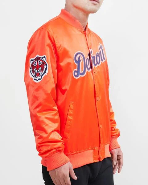 MLB DETROIT TIGERS BIG LOGO WORLD SERIES MEN'S SATIN JACKET (ORANGE) - Image 11