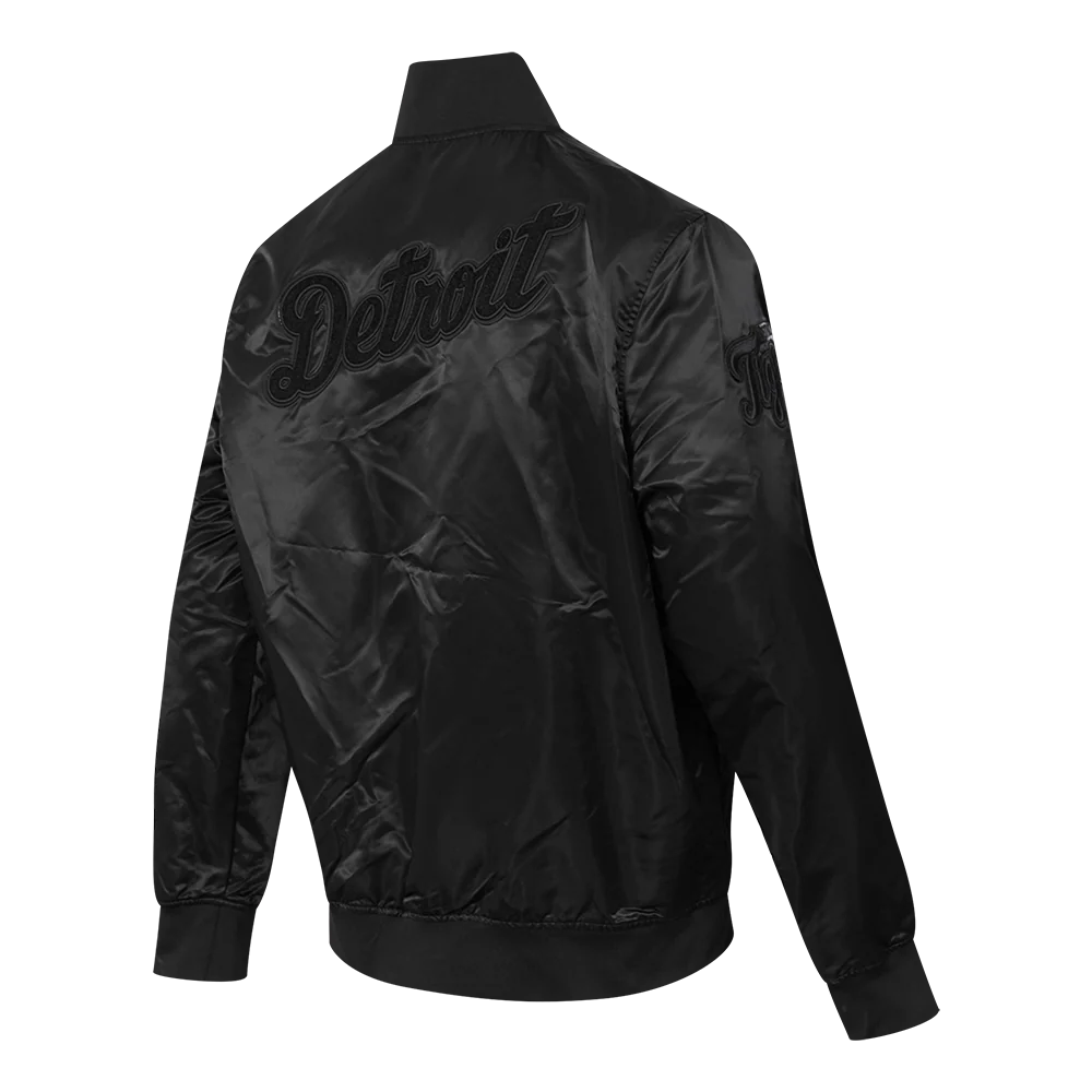 MLB DETROIT TIGERS TRIPLE BLACK LOGO MEN'S SATIN JACKET (BLACK) - Image 4