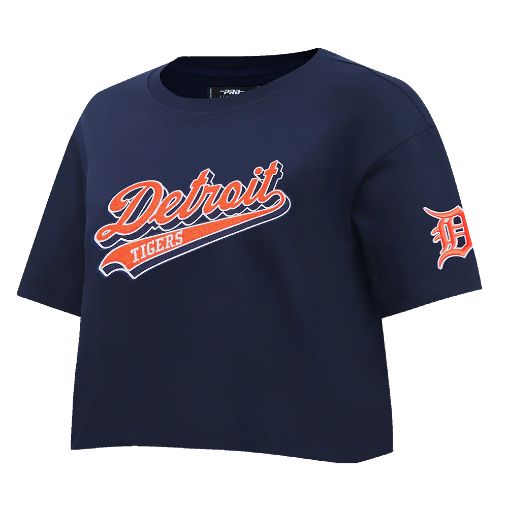 MLB DETROIT TIGERS SCRIPT TAIL WOMEN'S SINGLE JERSEY BOXY TOP (MIDNIGHT NAVY) - Image 2