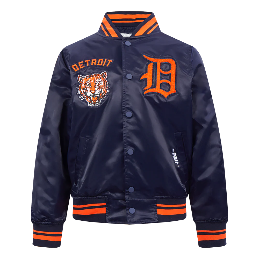 MLB DETROIT TIGERS RETRO CLASSIC BIG BOYS RIB SATIN JACKET (MIDNIGHT NAVY/ORANGE/MIDNIGHT NAVY)