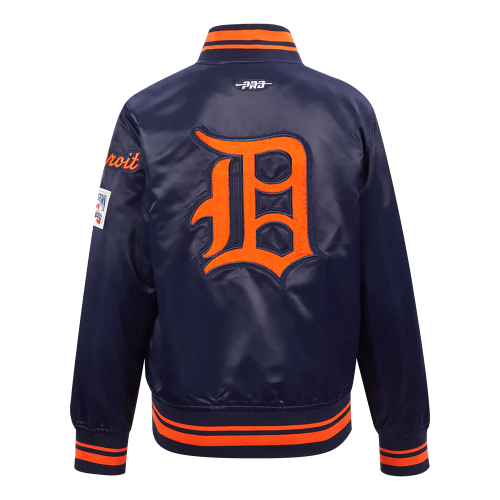 MLB DETROIT TIGERS RETRO CLASSIC BIG BOYS RIB SATIN JACKET (MIDNIGHT NAVY/ORANGE/MIDNIGHT NAVY) - Image 3