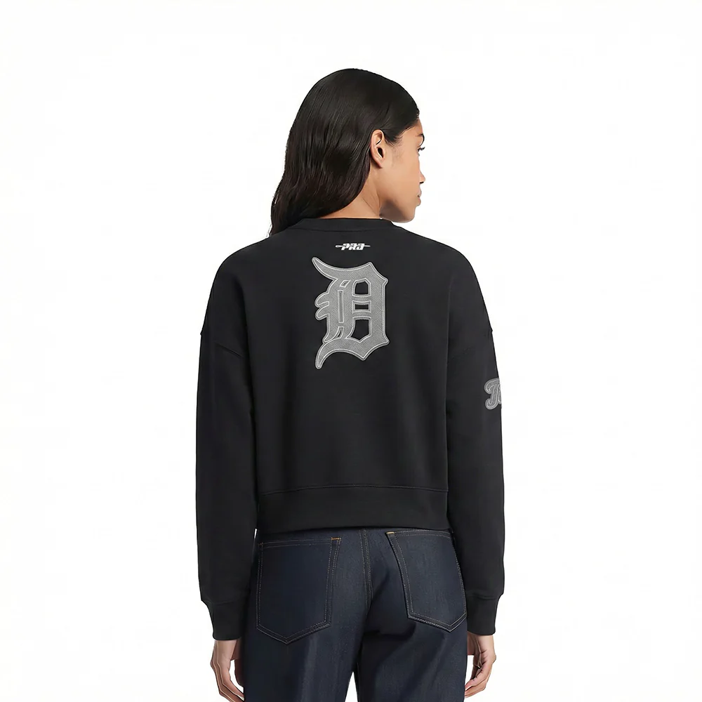 MLB DETROIT TIGERS REVERSE FRENCH TERRY WOMEN'S FLEECE CREWNECK (BLACK) - Image 2
