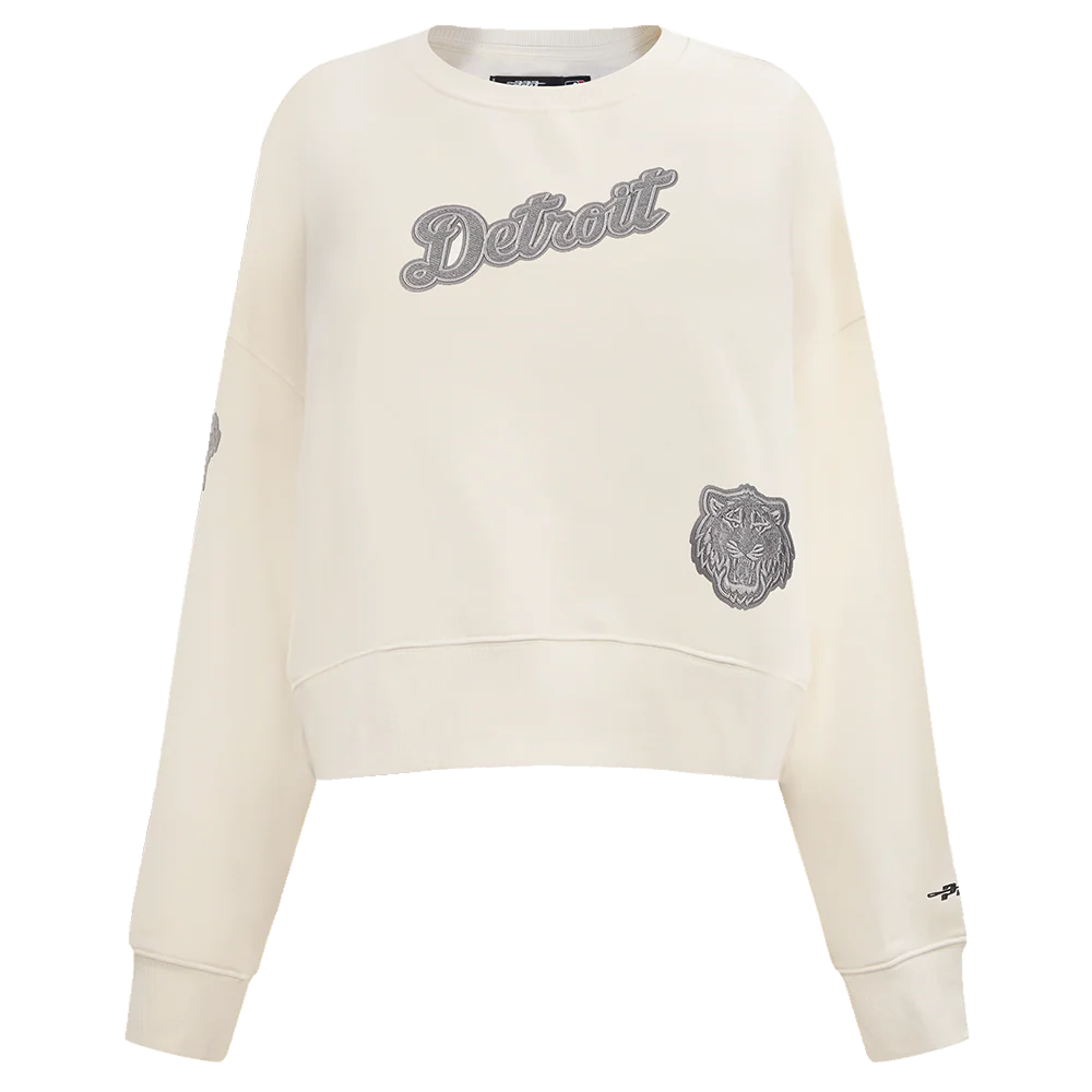 MLB DETROIT TIGERS REVERSE FRENCH TERRY WOMEN'S FLEECE CREWNECK (EGGSHELL) - Image 3