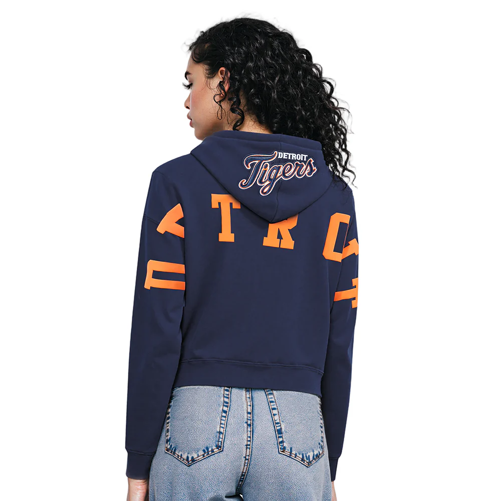 MLB DETROIT TIGERS WINGSPAN WOMEN'S FLC CROPPED PO HOODIE (MIDNIGHT NAVY)