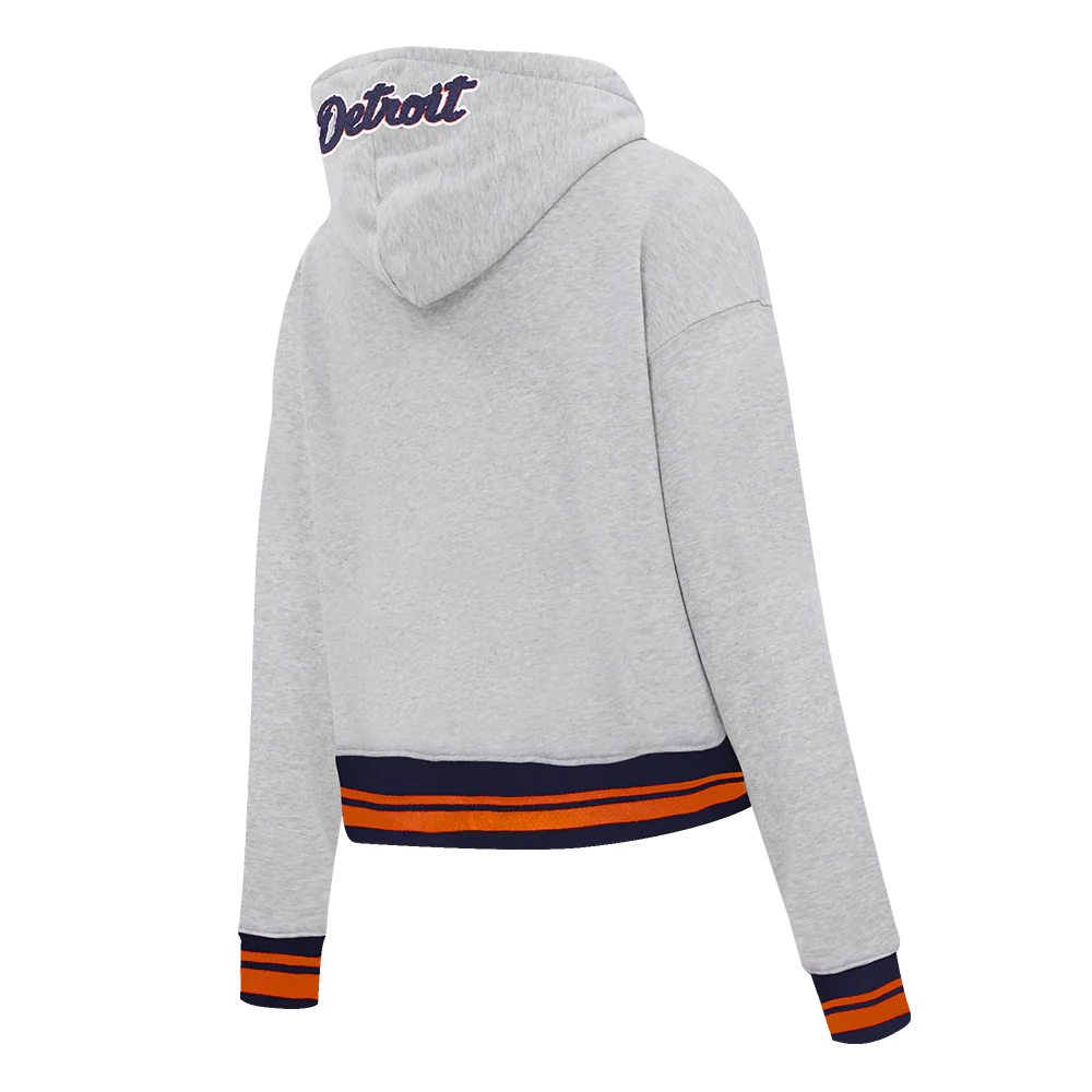 MLB DETROIT TIGERS MASHUP WOMEN'S RIB CROPPED PULLOVER HOODIE (HEATHER GREY/MIDNIGHT NAVY/ORANGE) - Image 4