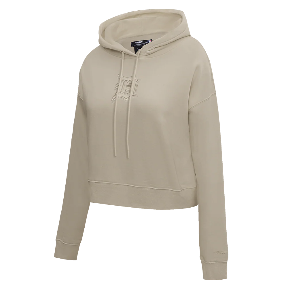 MLB DETROIT TIGERS NEUTRAL CROPPED WOMEN'S PULLOVER HOODIE (TAUPE) - Image 2