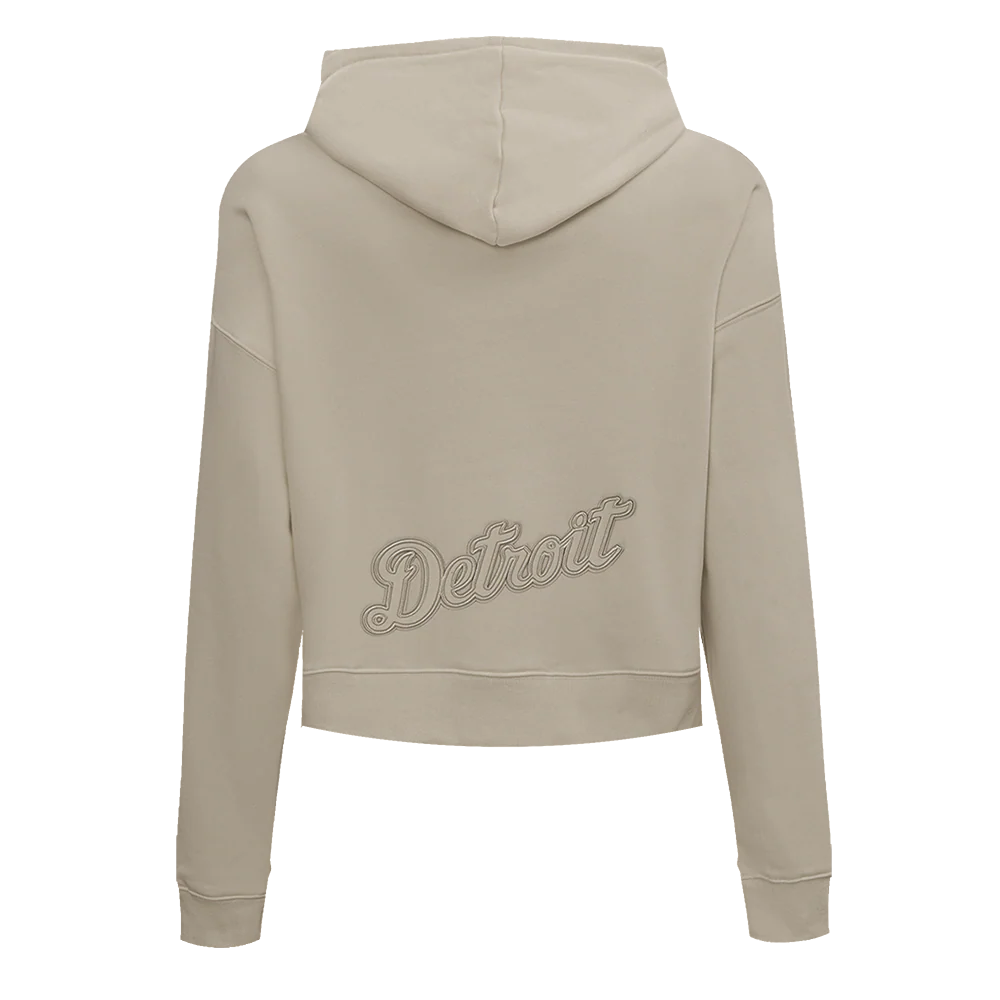 MLB DETROIT TIGERS NEUTRAL CROPPED WOMEN'S PULLOVER HOODIE (TAUPE) - Image 3