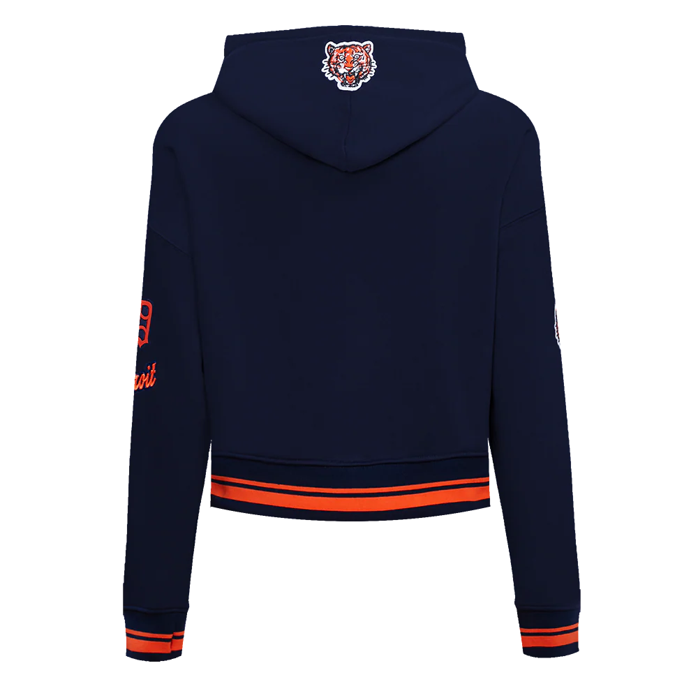 MLB DETROIT TIGERS RETRO CLASSIC WOMEN'S RIB CROPPED PULLOVER HOODIE (MIDNIGHT NAVY/ORANGE/ MIDNIGHT) - Image 4