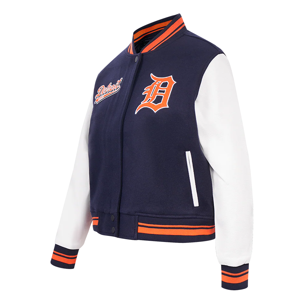 MLB DETROIT TIGERS SCRIPT TAIL WOMEN'S WOOL VARSITY JACKET (MIDNIGHT NAVY/ORANGE/MIDNIGHT NAVY) - Image 2