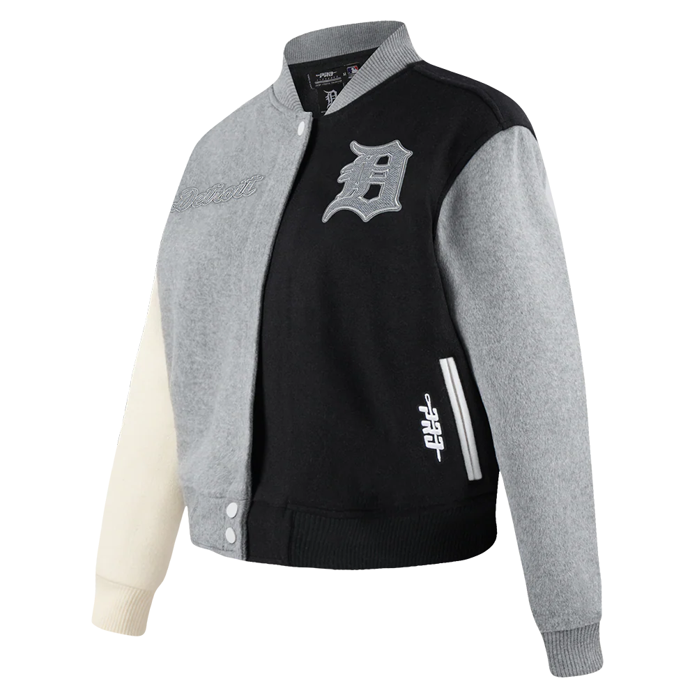 MLB DETROIT TIGERS REVERSE FRENCH TERRY WOMEN'S WOOL VARSITY JACKET (BLACK/GRAY/EGGSHELL) - Image 6
