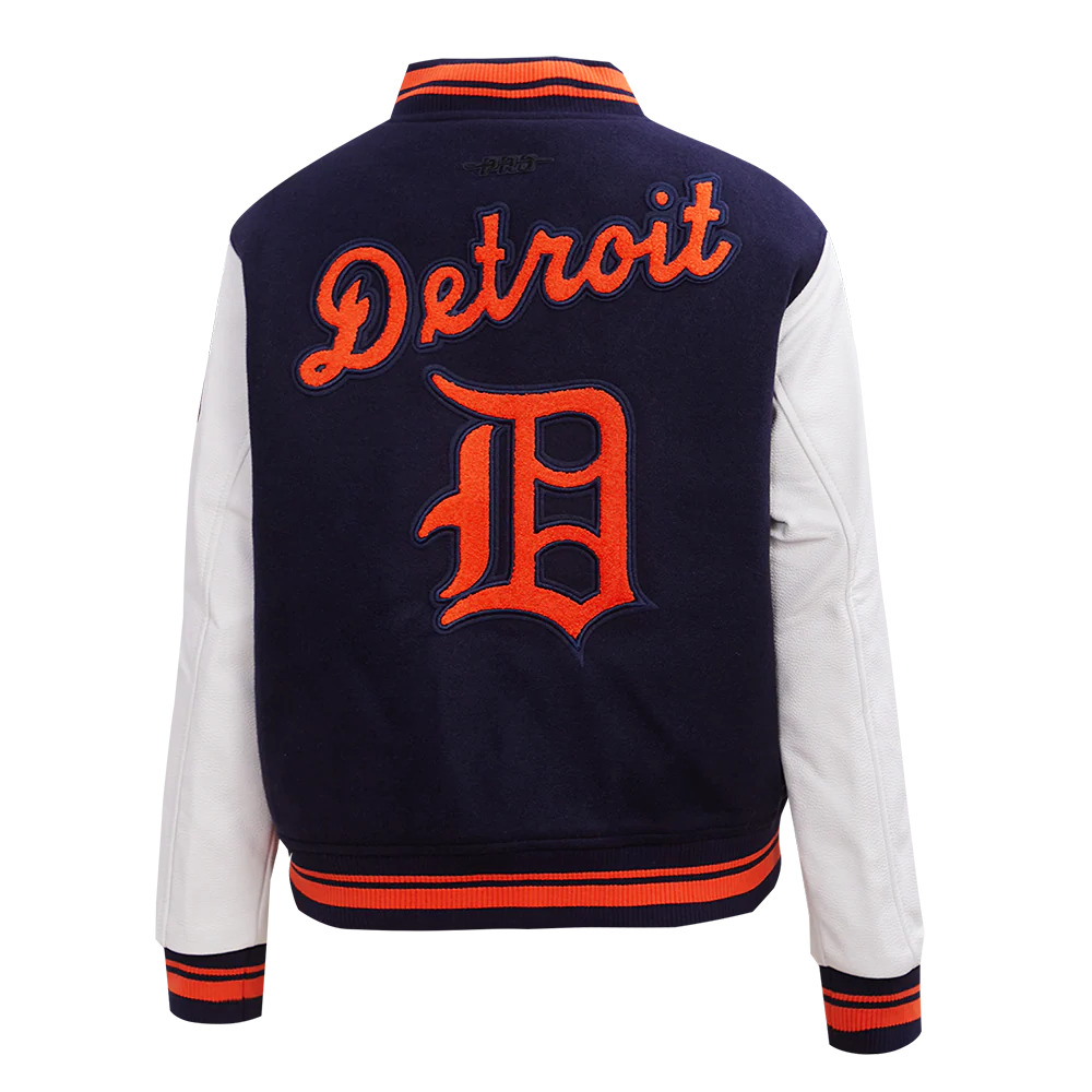 MLB DETROIT TIGERS RETRO CLASSIC WOMEN'S RIB WOOL VARSITY JACKET (MIDNIGHT NAVY/ORANGE/ MIDNIGHT) - Image 4