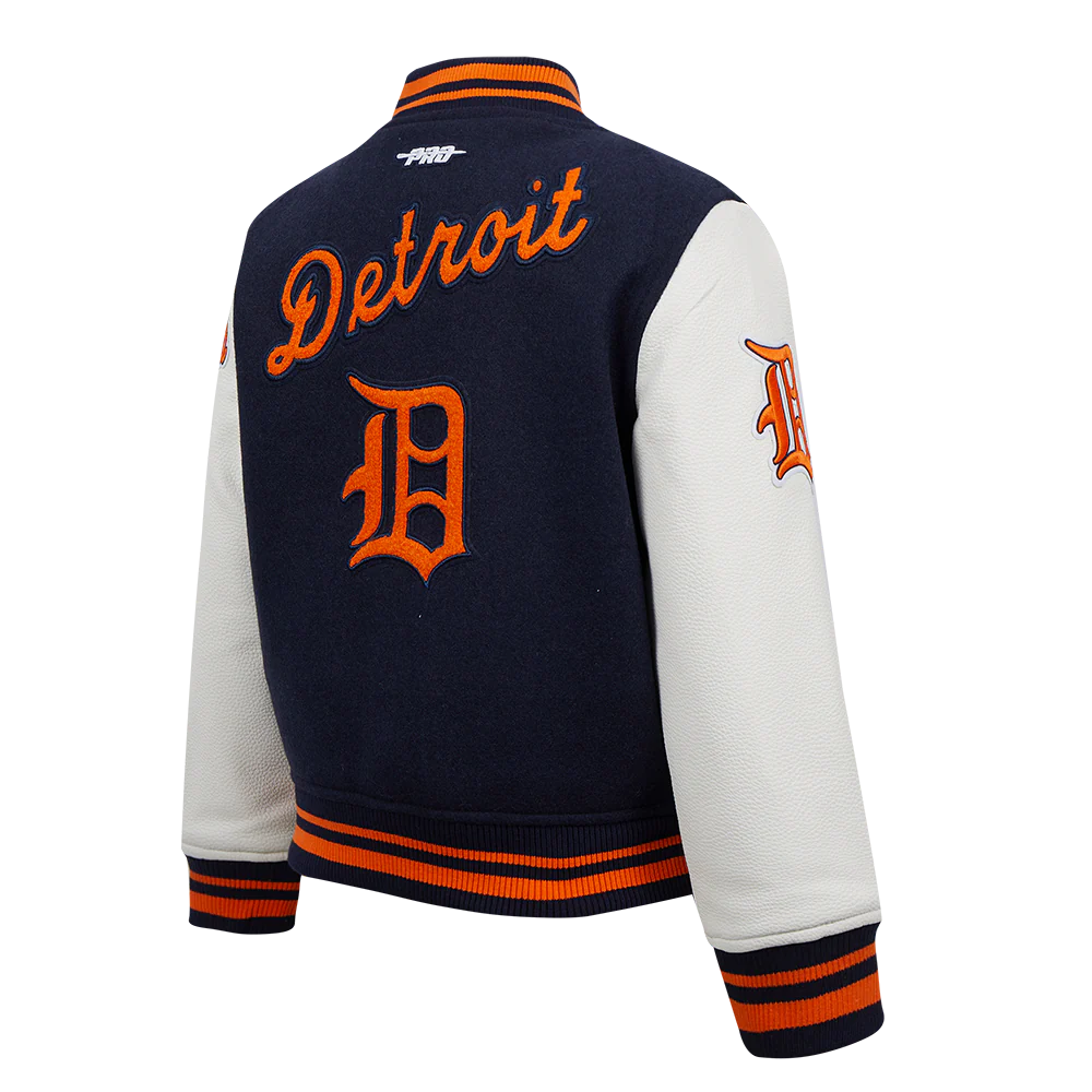 MLB DETROIT TIGERS RETRO CLASSIC LITTLE BOYS RIB WOOL VARSITY JACKET (MIDNIGHT NAVY/ORANGE/MIDNIGHT NAVY) - Image 4