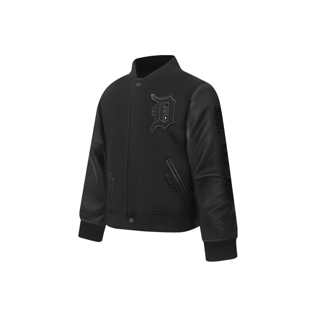 MLB DETROIT TIGERS TRIPLE BLACK TODDLER BOYS WOOL VARSITY JACKET (JET BLACK) - Image 2
