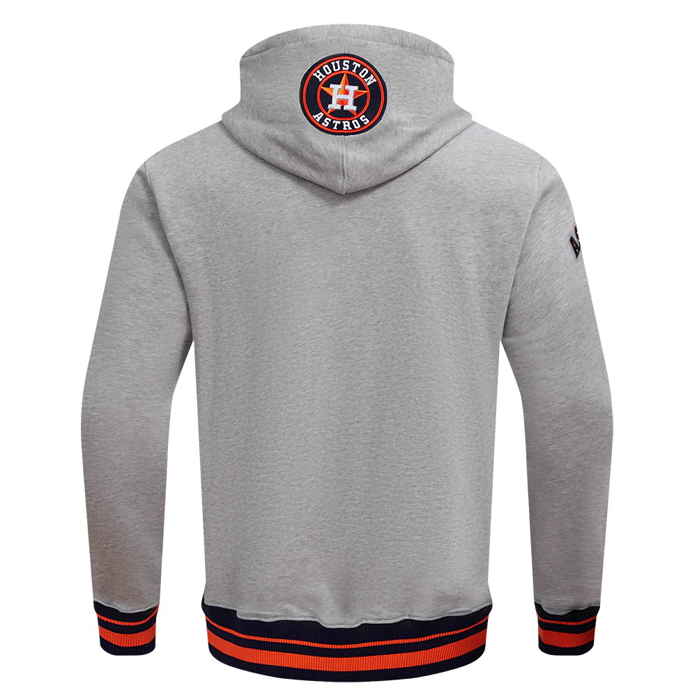 MLB HOUSTON ASTROS SCRIPT TAIL MEN'S RIB FLEECE PULLOVER HOODIE (HEATHER GREY/MIDNIGHT NAVY/ORANGE) - Image 3
