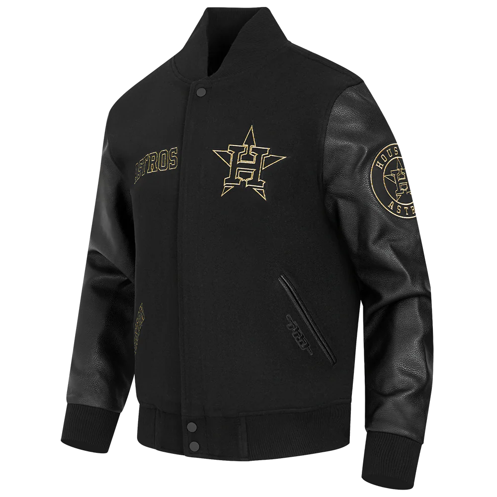 MLB HOUSTON ASTROS BLACK & GOLD MEN'S WOOL VARSITY JACKET (JET BLACK) - Image 2
