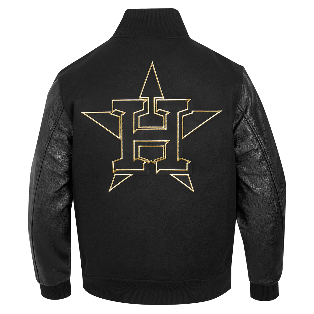 MLB HOUSTON ASTROS BLACK & GOLD MEN'S WOOL VARSITY JACKET (JET BLACK) - Image 3