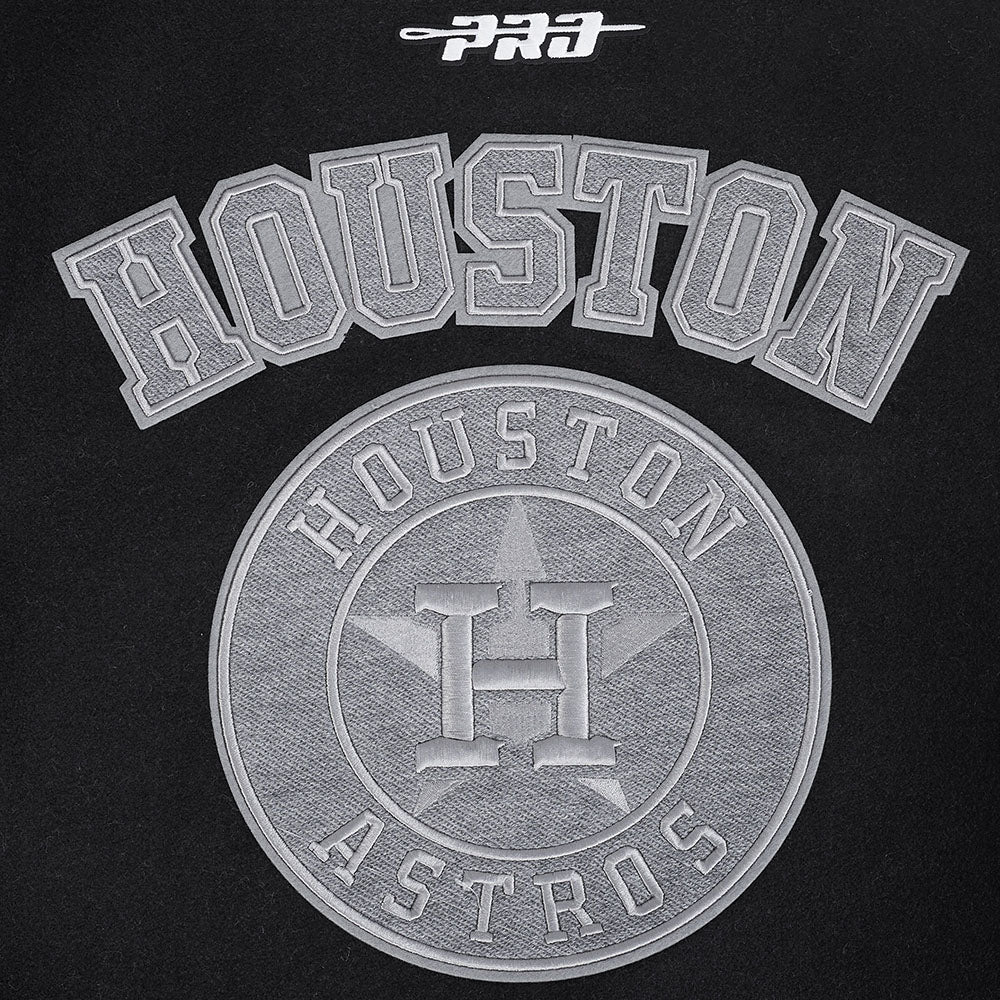 MLB HOUSTON ASTROS REVERSE FRENCH TERRY MEN'S COLOR BLOCK WOOL VARSITY JACKET (BLACK/GRAY/EGGSHELL) - Image 10