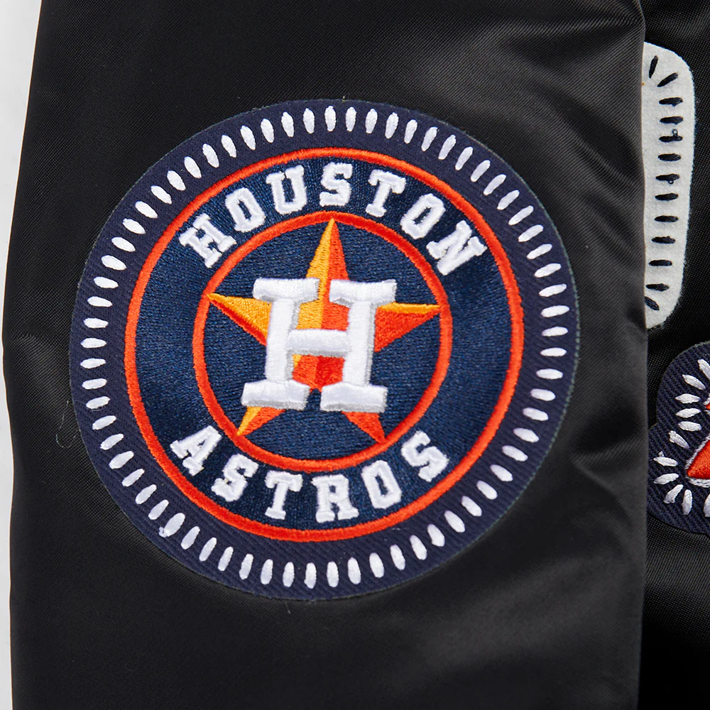 MLB HOUSTON ASTROS DIY PICK STITCH MEN'S RIB SATIN JACKET (BLACK) - Image 10