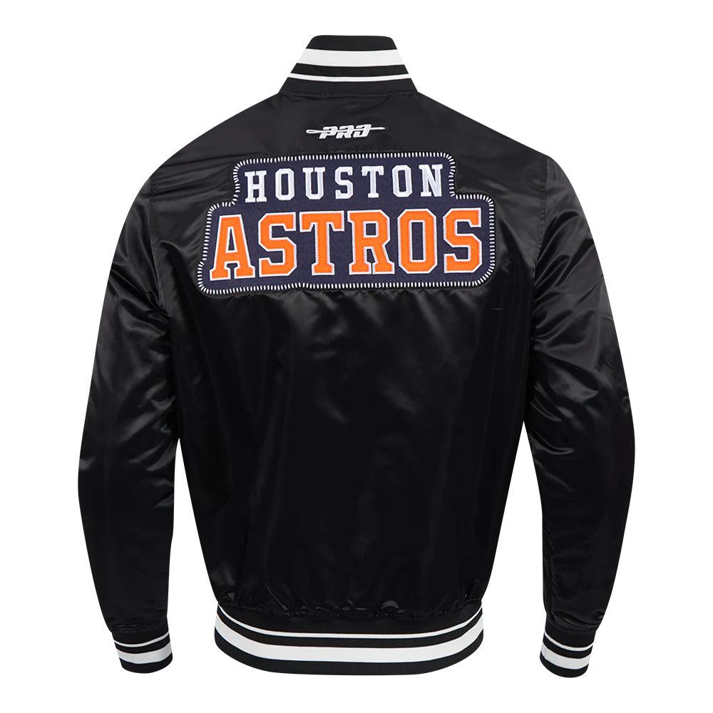 MLB HOUSTON ASTROS DIY PICK STITCH MEN'S RIB SATIN JACKET (BLACK) - Image 7