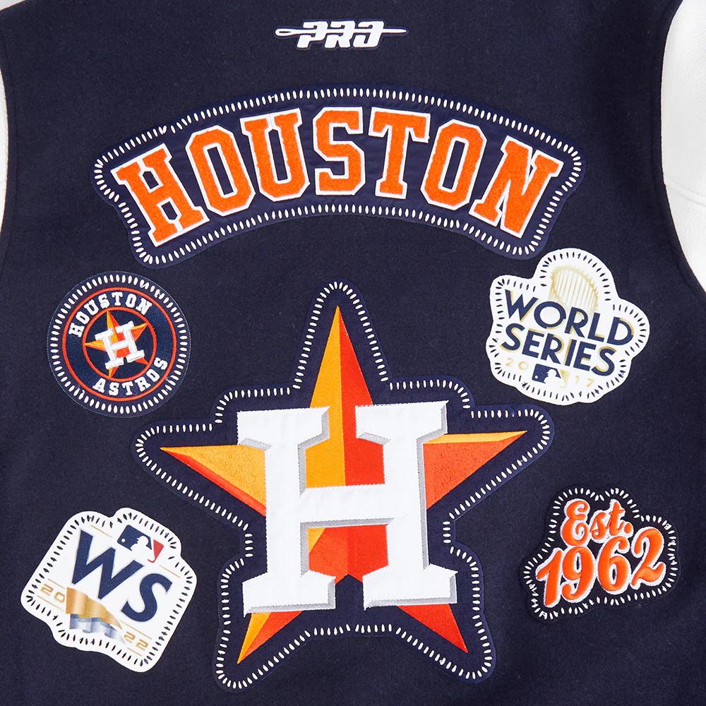 MLB HOUSTON ASTROS DIY PICK STITCH MEN'S RIB WOOL VARSITY JACKET (MIDNIGHT NAVY/ORANGE/MIDNIGHT NAVY) - Image 7