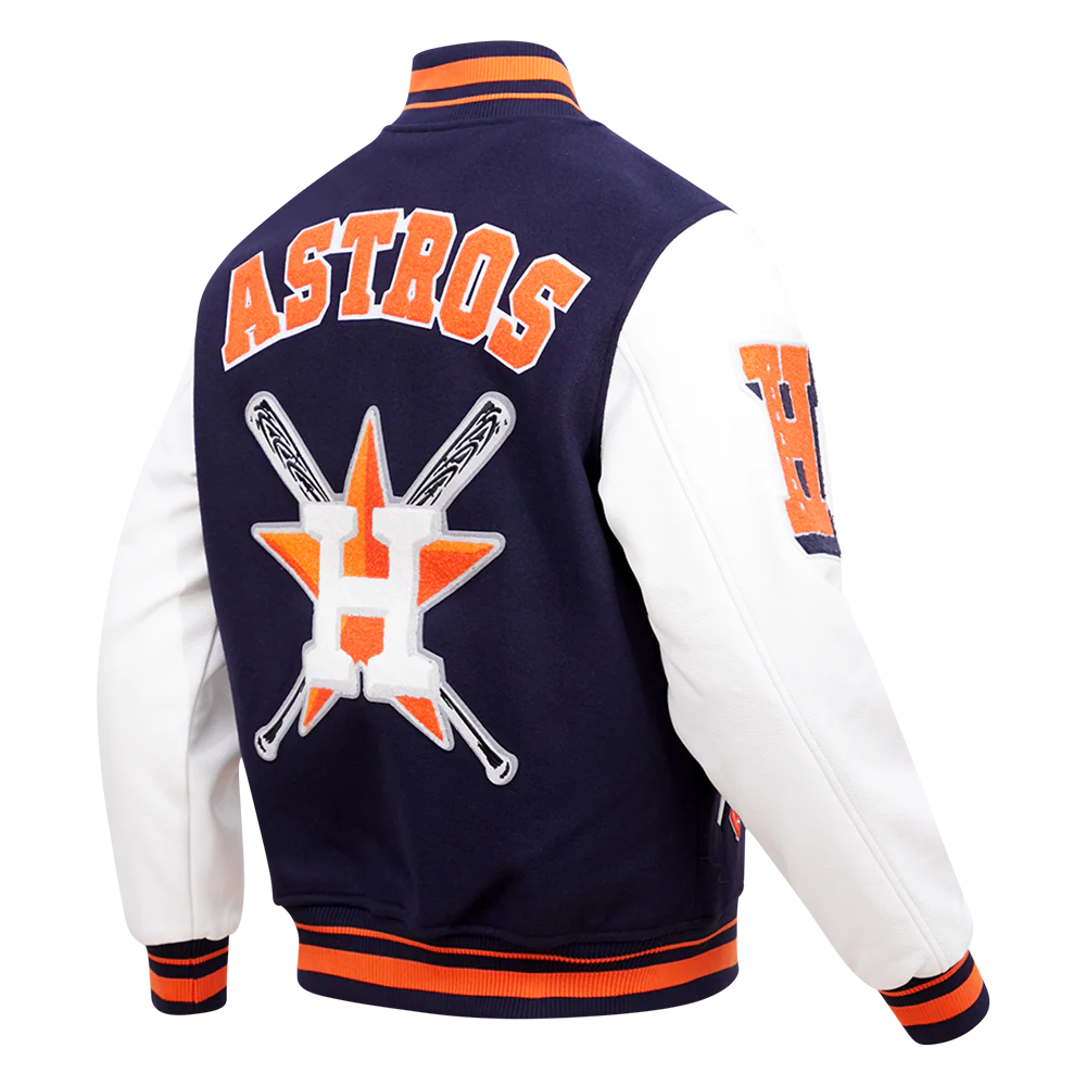 MLB HOUSTON ASTROS MASHUP MEN'S RIB WOOL VARSITY JACKET (MIDNIGHT NAVY/ORANGE/MIDNIGHT NAVY) - Image 3