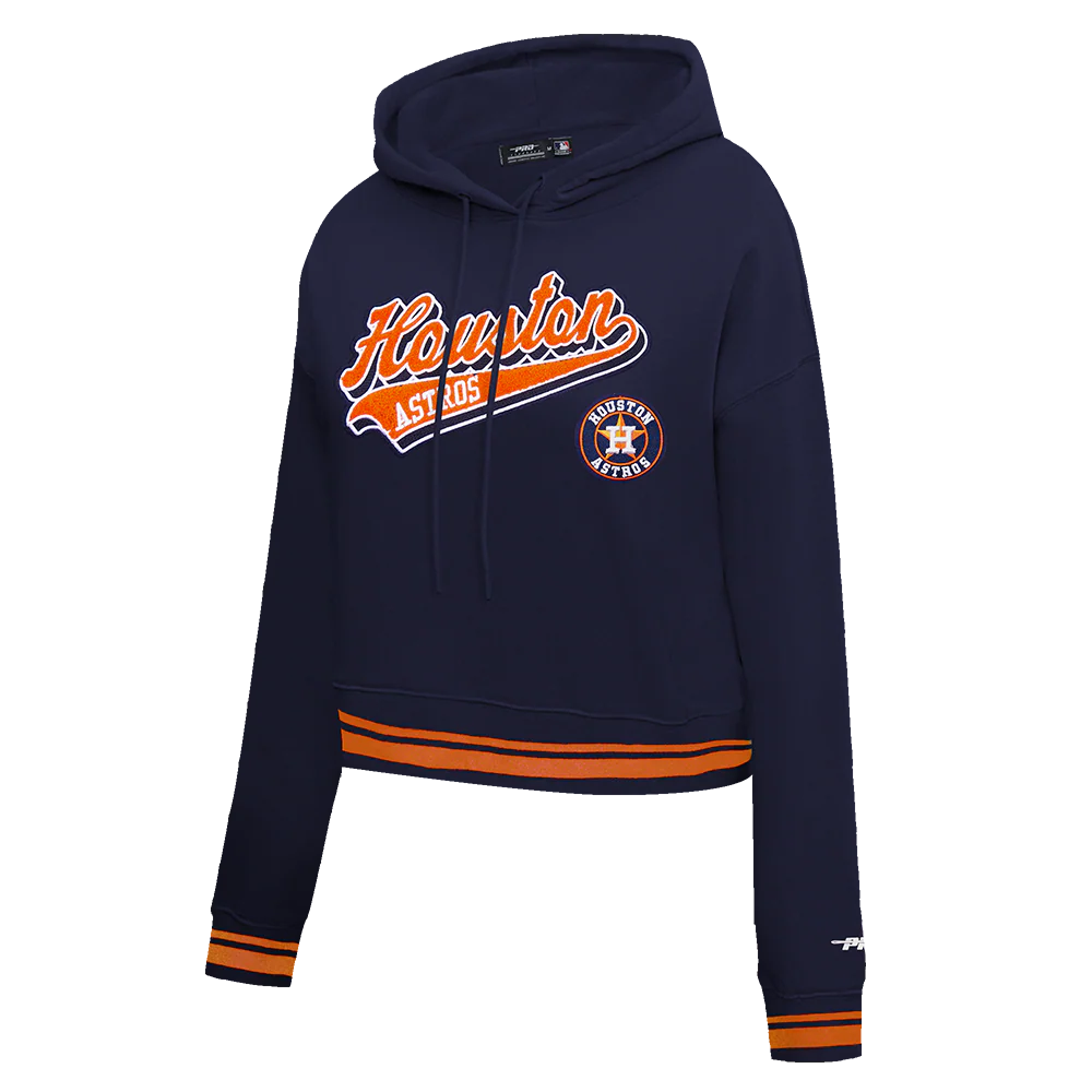 MLB HOUSTON ASTROS SCRIPT TAIL WOMEN'S RIB FLEECE CROPPED PULLOVER HOODIE (MIDNIGHT NAVY/ORANGE/MIDNIGHT NAVY) - Image 2