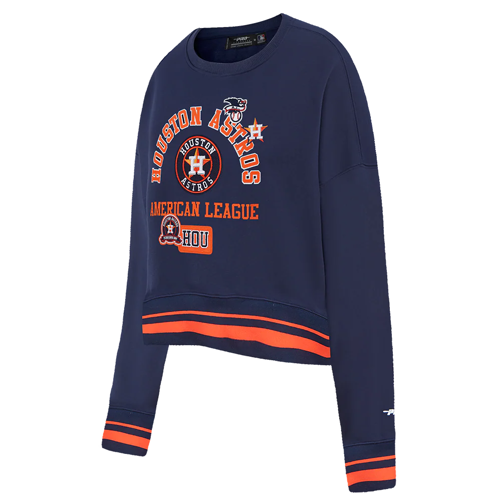 MLB HOUSTON ASTROS AREA CODE WOMEN'S RIB FLEECE CREWNECK (MIDNIGHT NAVY/ORANGE/MIDNIGHT NAVY) - Image 2