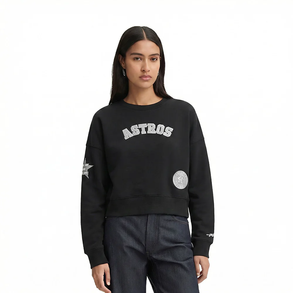 MLB HOUSTON ASTROS REVERSE FRENCH TERRY WOMEN'S FLEECE CREWNECK (BLACK)