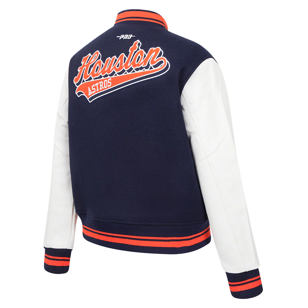 MLB HOUSTON ASTROS SCRIPT TAIL WOMEN'S WOOL VARSITY JACKET (MIDNIGHT NAVY/ORANGE/MIDNIGHT NAVY) - Image 4