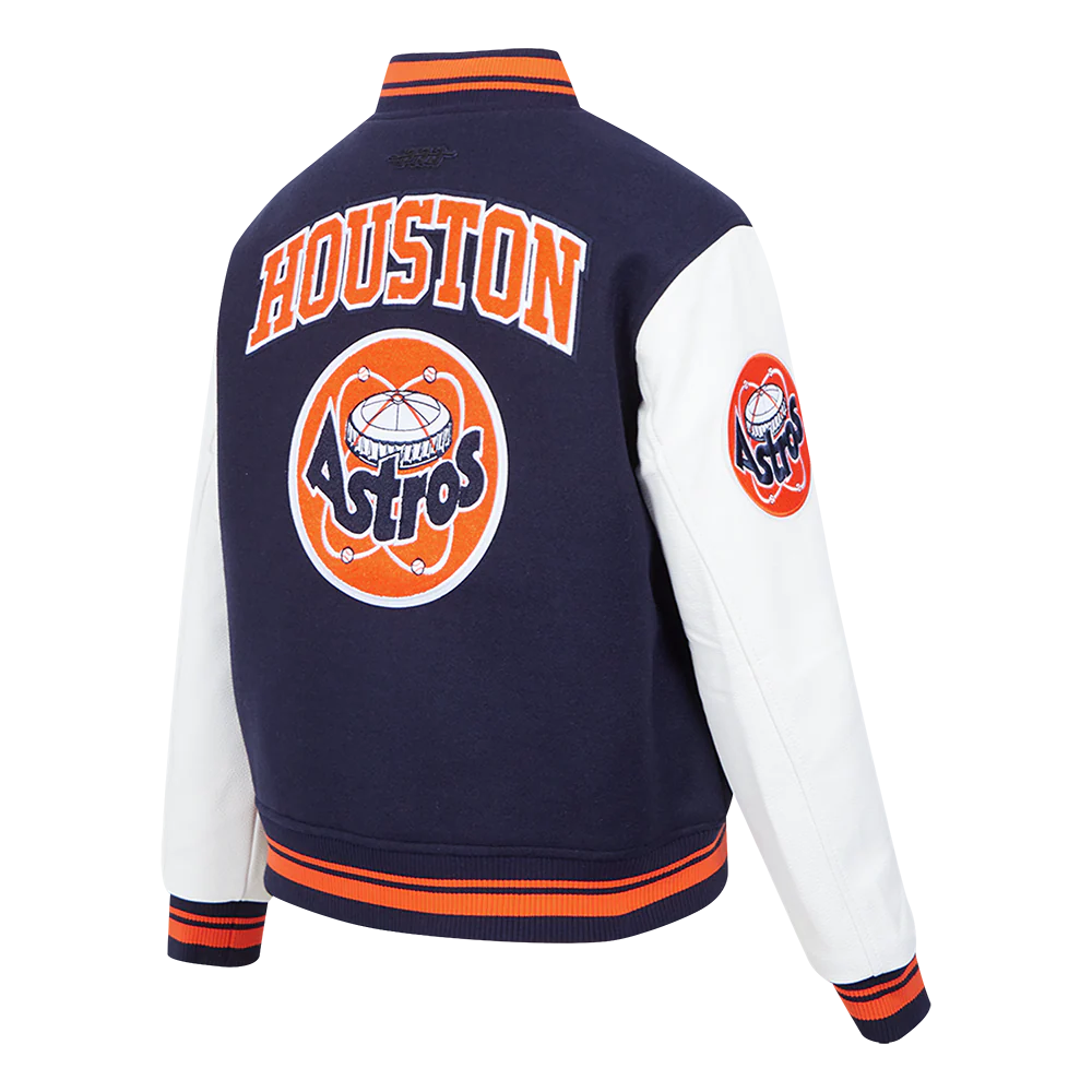 MLB HOUSTON ASTROS RETRO CLASSIC WOMEN'S RIB WOOL VARSITY JACKET (MIDNIGHT NAVY/ORANGE/MIDNIGHT NAVY) - Image 4