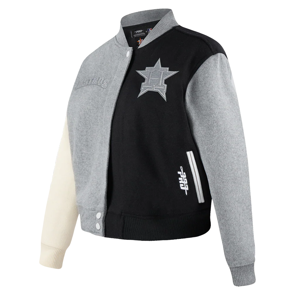 MLB HOUSTON ASTROS REVERSE FRENCH TERRY WOMEN'S WOOL VARSITY JACKET (BLACK/GRAY/EGGSHELL) - Image 4