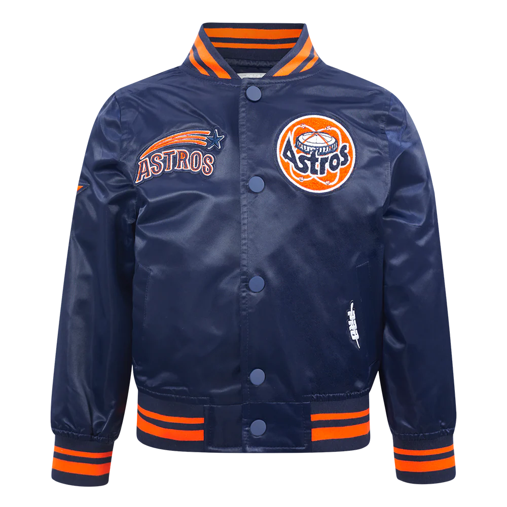 MLB HOUSTON ASTROS RETRO CLASSIC TODDLER BOYS RIB SATIN JACKET (MIDNIGHT NAVY/ORANGE/MIDNIGHT NAVY)