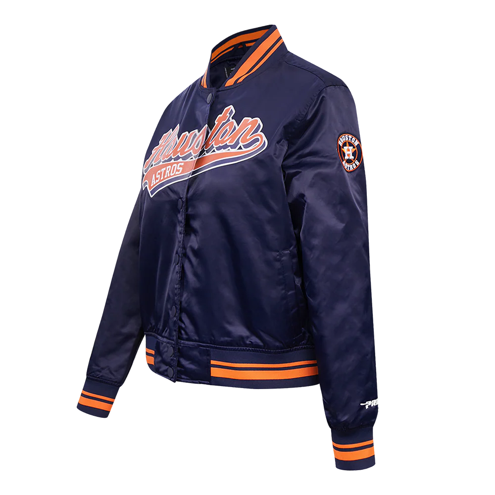 MLB HOUSTON ASTROS SCRIPT TAIL WOMEN'S SATIN JACKET (MIDNIGHT NAVY/ORANGE/MIDNIGHT NAVY) - Image 2
