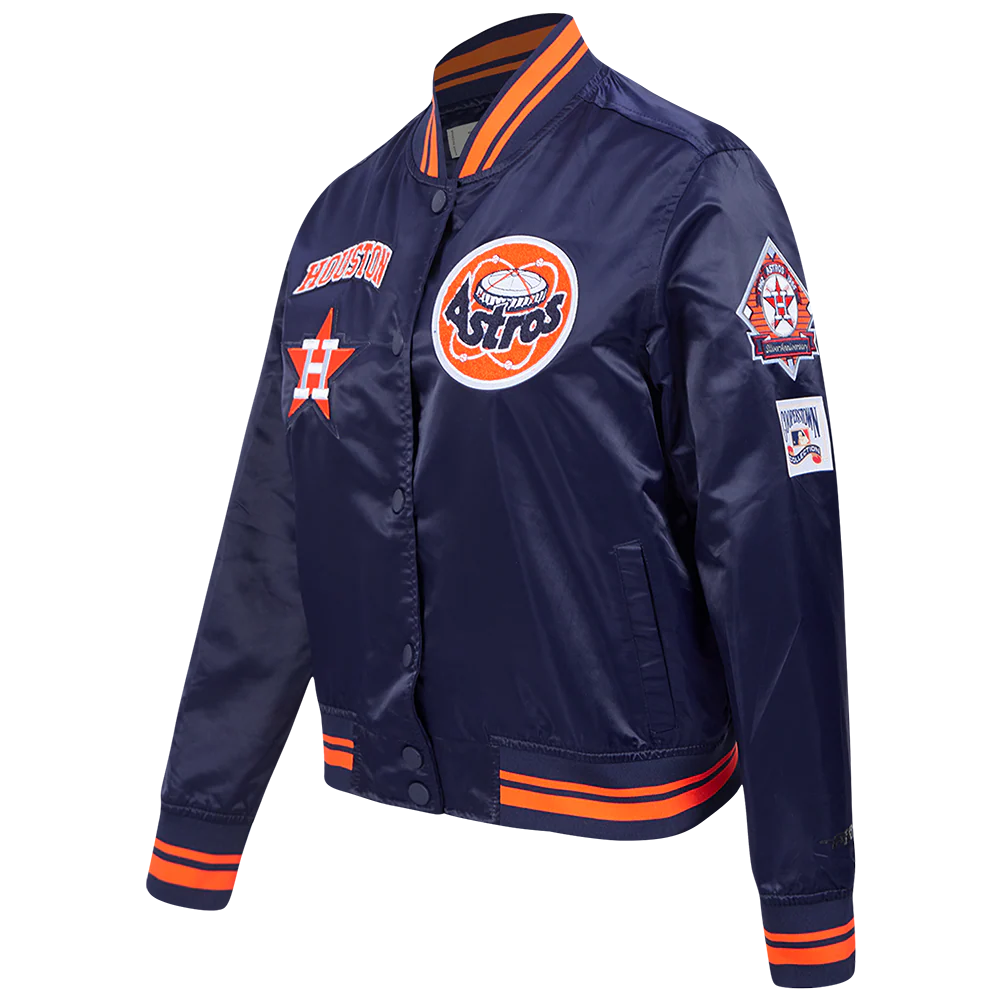 MLB HOUSTON ASTROS RETRO CLASSIC WOMEN'S RIB SATIN JACKET (MIDNIGHT NAVY/ORANGE/MIDNIGHT NAVY) - Image 2