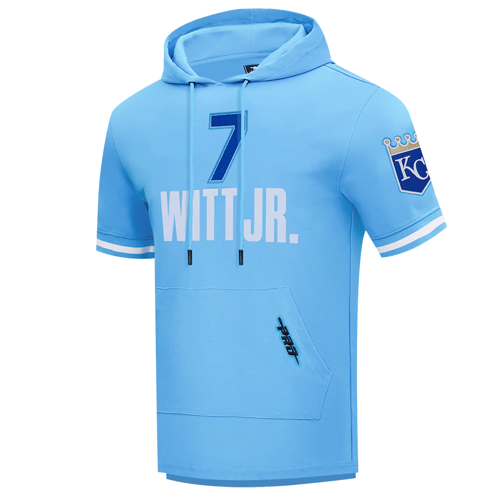 MLB KANSAS CITY ROYALS BOBBY WITT JR. #7 CLASSIC MEN'S SHORT SLEEVE PULLOVER HOODIE (UNIVERSITY BLUE) - Image 2