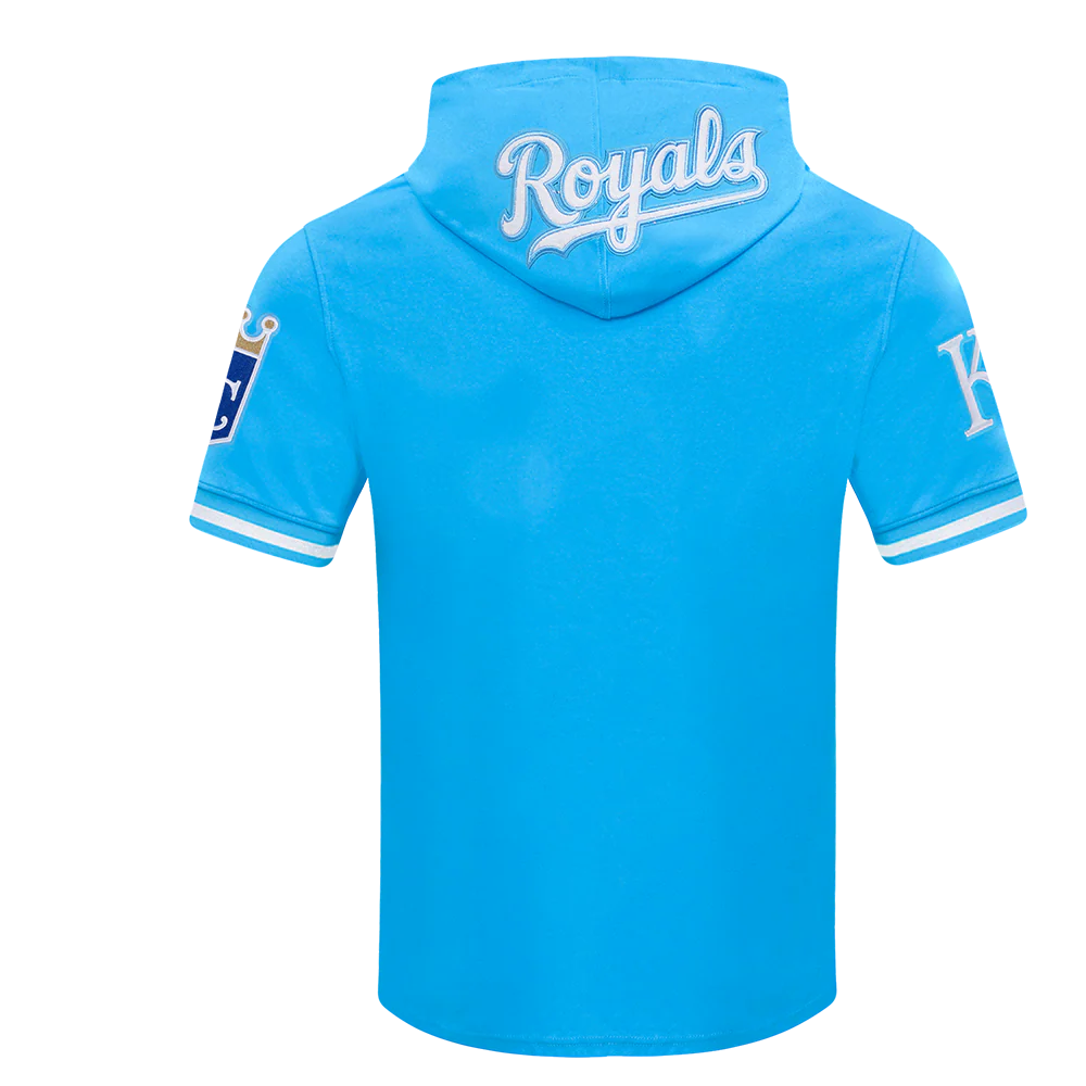 MLB KANSAS CITY ROYALS VINNIE PASQUANTINO #9 CLASSIC MEN'S SHORT SLEEVE PULLOVER HOODIE (UNIVERSITY BLUE) - Image 4