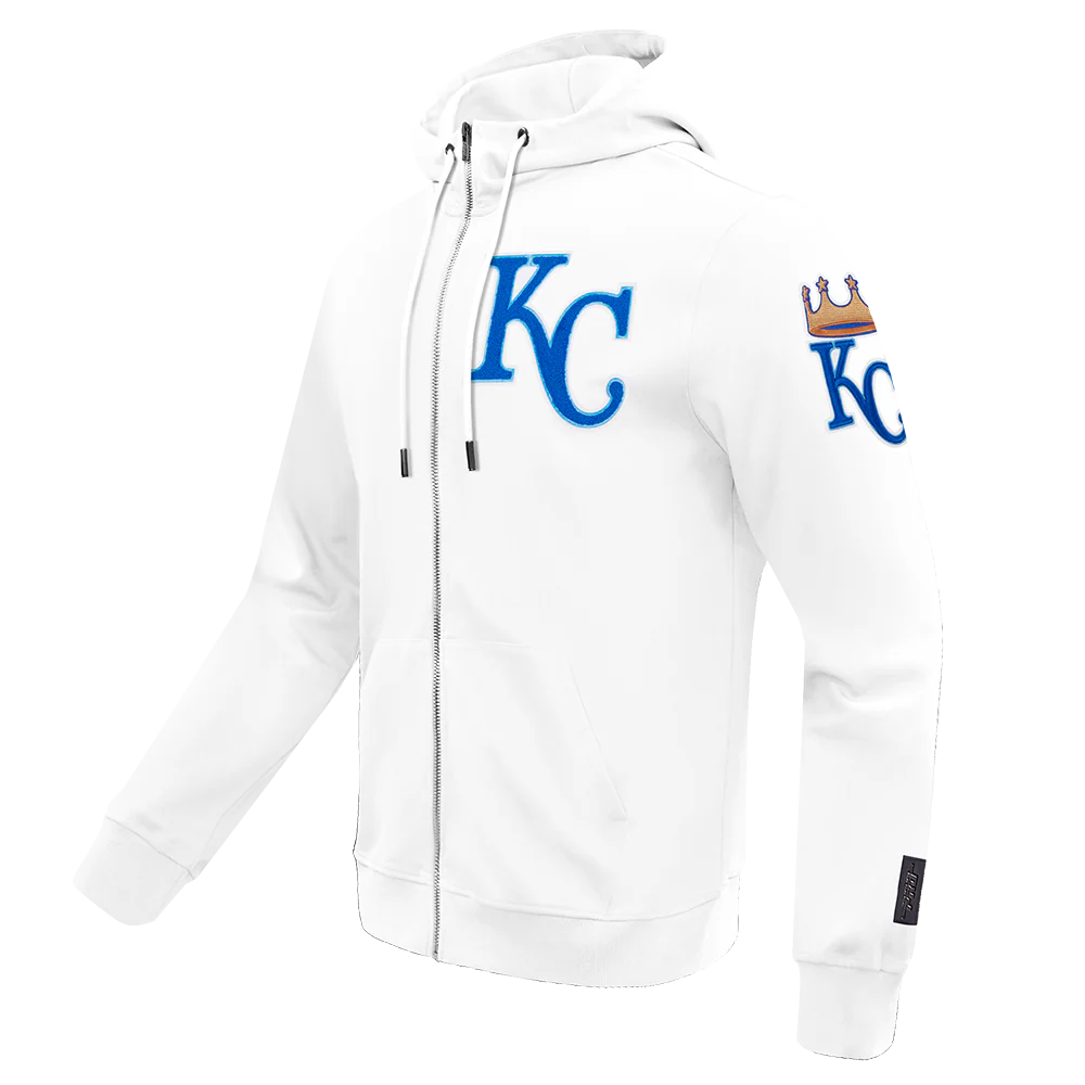 MLB KANSAS CITY ROYALS CLASSIC CHENILLE MEN'S FULL ZIP PULLOVER HOODIE (WHITE) - Image 2