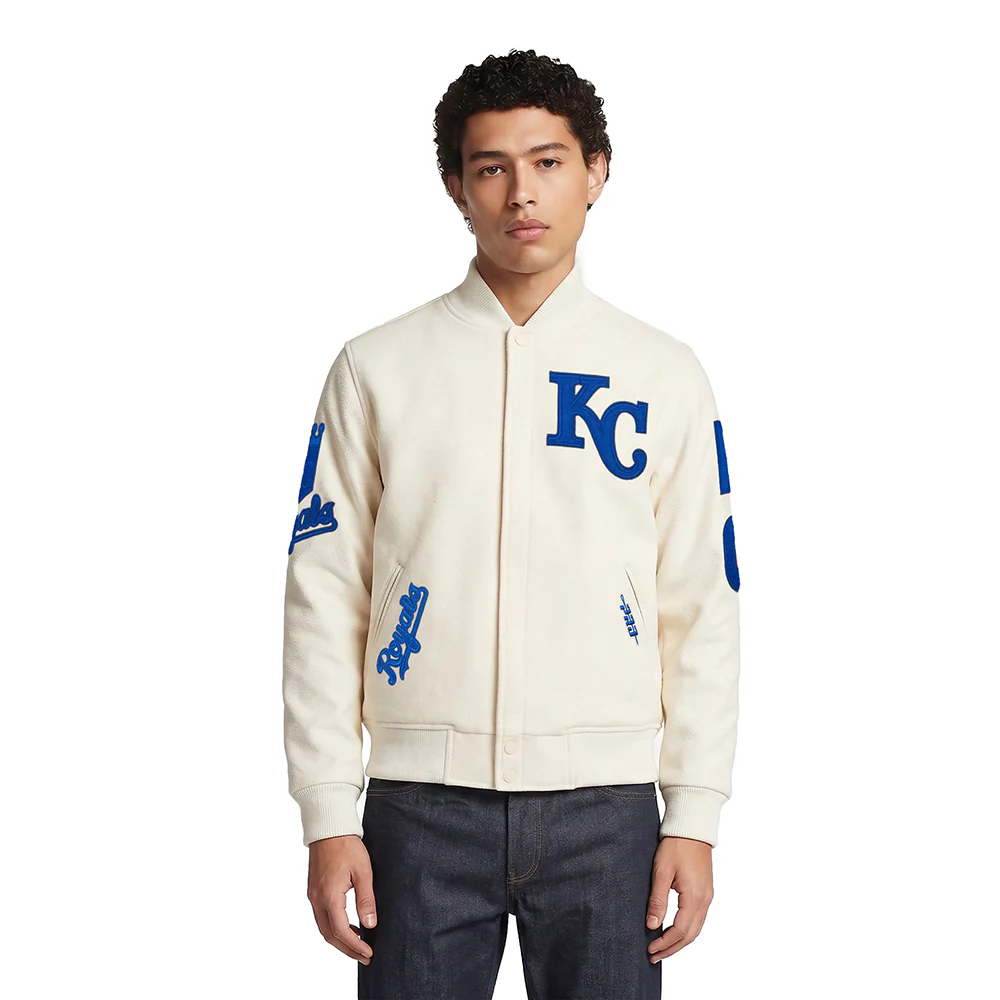 MLB KANSAS CITY ROYALS TRIPLE TONAL VARSITY JACKET (EGGSHELL)