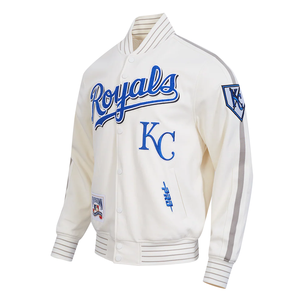 MLB KANSAS CITY ROYALS COOPERSTOWN LOGO MEN'S PRO GAME DAY DOUBLE KNIT JACKET (EGGSHELL/TAUPE/EGGSHELL) - Image 2