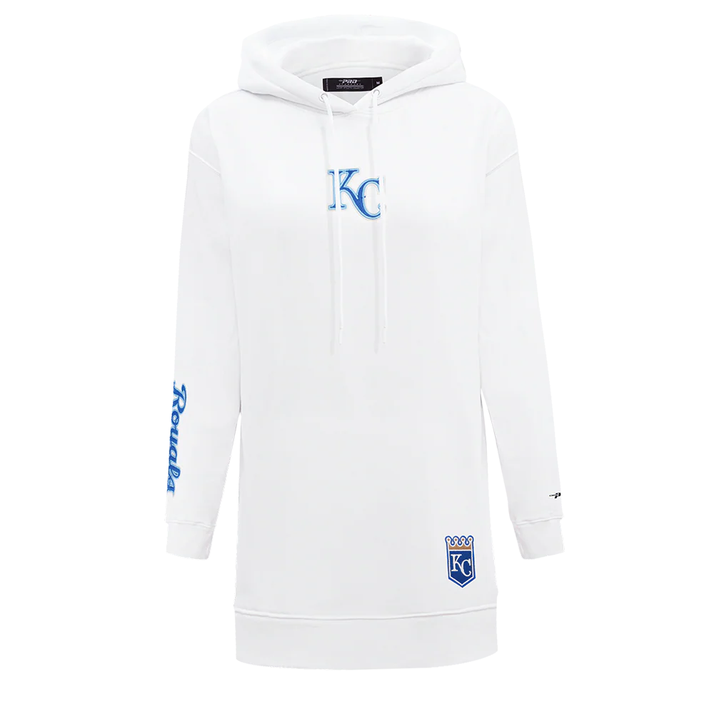 MLB KANSAS CITY ROYALS CLASSIC WOMEN'S FLEECE HOODIE DRESS (WHITE)