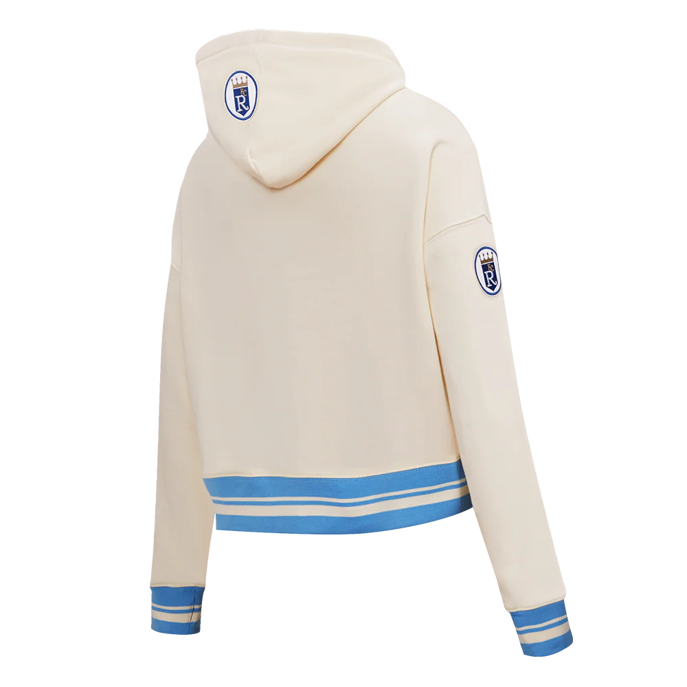 MLB KANSAS CITY ROYALS RETRO CLASSIC WOMEN'S CROPPED PULLOVER HOODIE (EGGSHELL/ UNIVERSITY BLUE) - Image 4